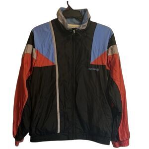 Oleg Cassini Windbreaker Track Jacket Colorblock Nylon Retro 90s Men XL Black 🔥